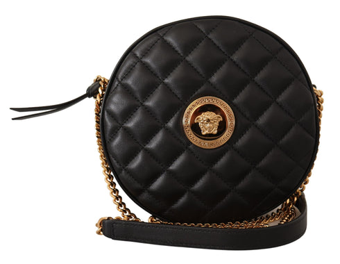 Versace Black Nappa Leather Medusa Round Shoulder Bag